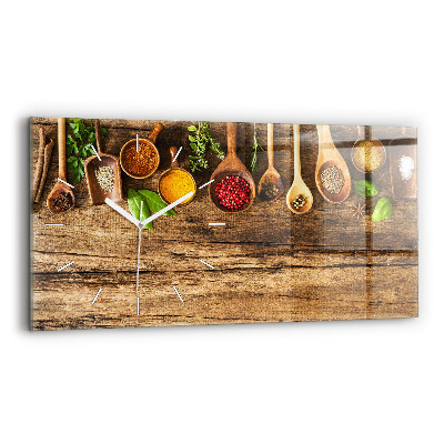 Glass wall clock rectangular Spoons of spices
