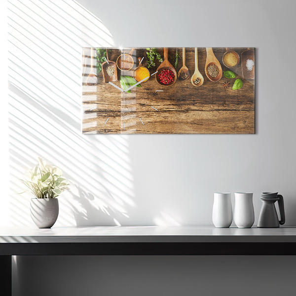 Glass wall clock rectangular Spoons of spices