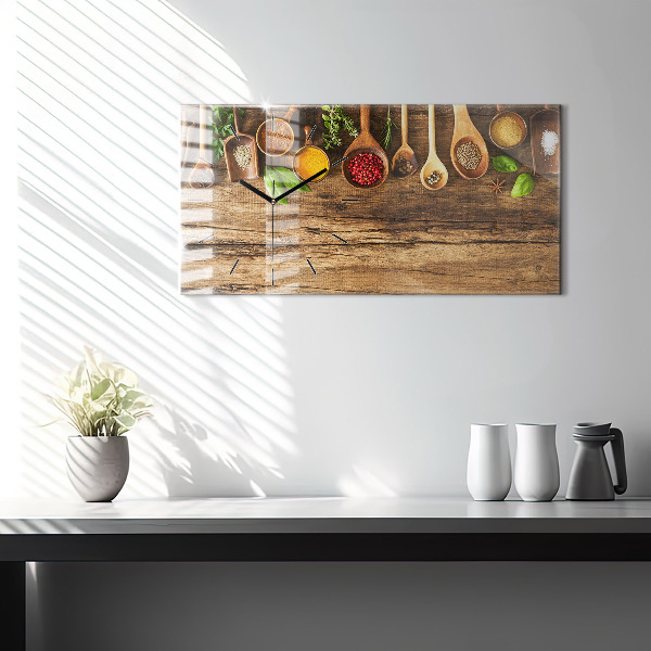 Glass wall clock rectangular Spoons of spices