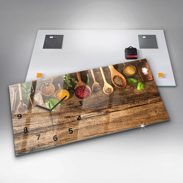 Glass wall clock rectangular Spoons of spices