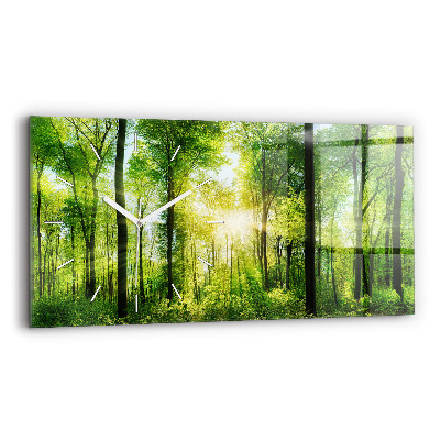 Glass wall clock rectangular Nature forest trees