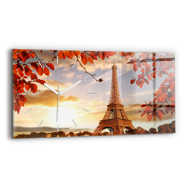 Glass wall clock rectangular Eiffel Tower