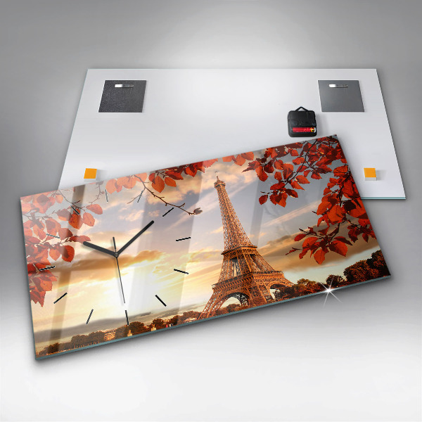 Glass wall clock rectangular Eiffel Tower