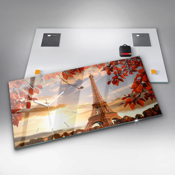 Glass wall clock rectangular Eiffel Tower