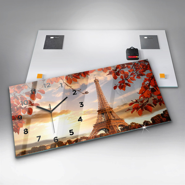 Glass wall clock rectangular Eiffel Tower