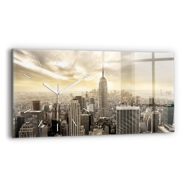 Glass wall clock rectangular New York Towers