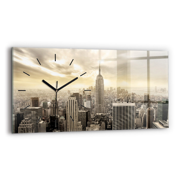Glass wall clock rectangular New York Towers