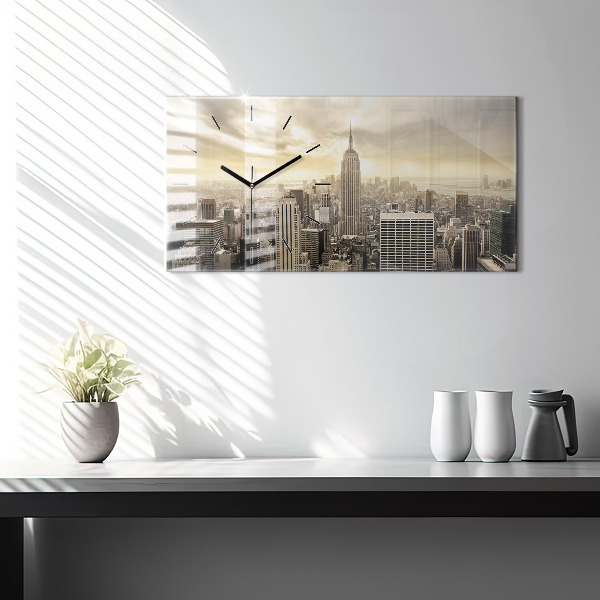 Glass wall clock rectangular New York Towers