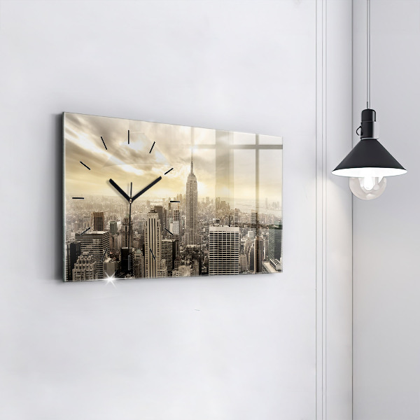 Glass wall clock rectangular New York Towers