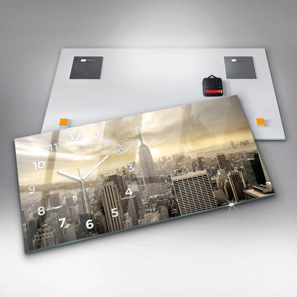 Glass wall clock rectangular New York Towers