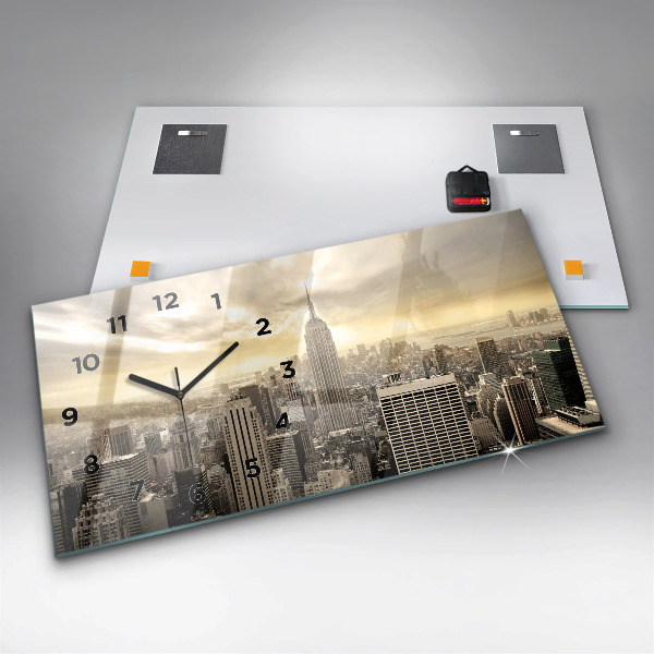 Glass wall clock rectangular New York Towers