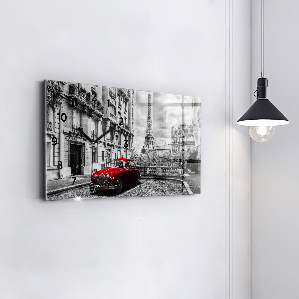 Glass wall clock rectangular Old car city
