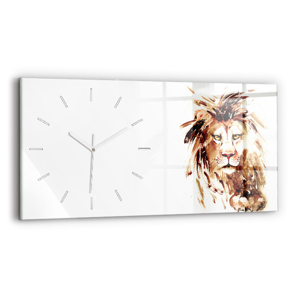 Glass wall clock rectangular Illustration of a brown lion