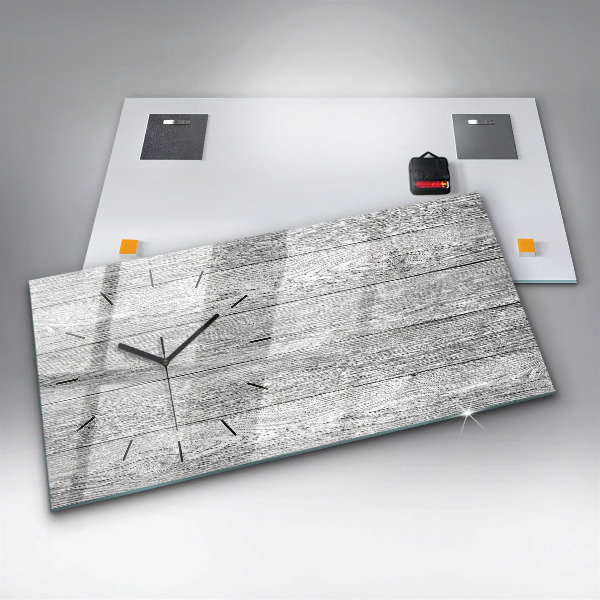 Glass wall clock rectangular Wooden panels