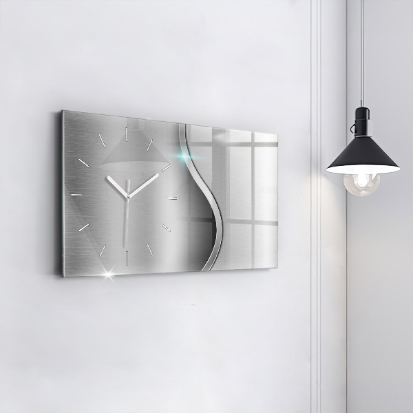 Glass wall clock rectangular Gray metal abstraction