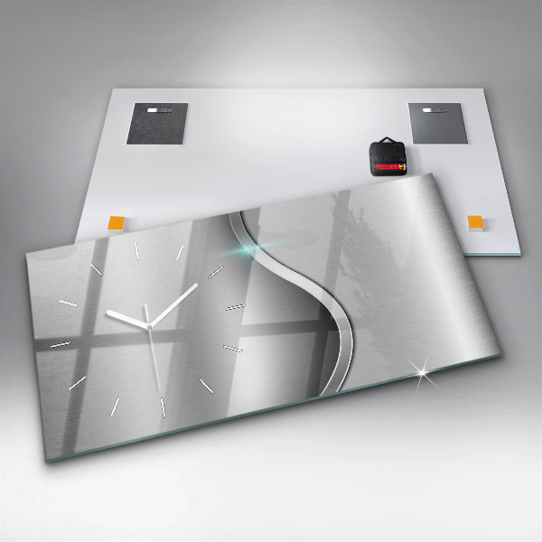 Glass wall clock rectangular Gray metal abstraction