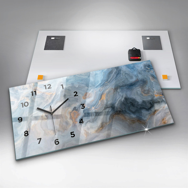 Glass wall clock rectangular Marble pattern