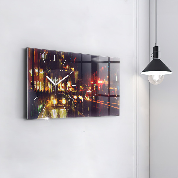 Glass wall clock rectangular Painted city