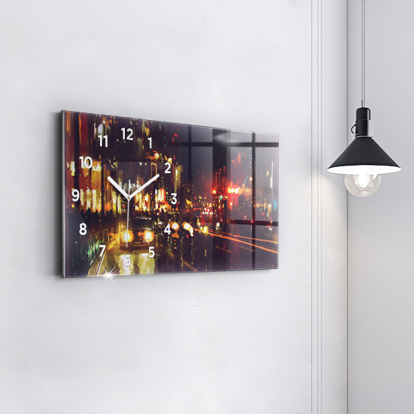 Glass wall clock rectangular Painted city