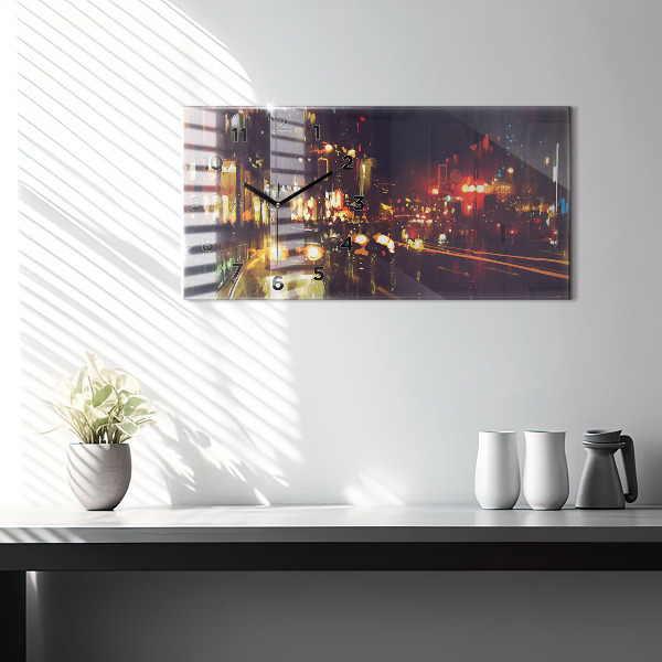 Glass wall clock rectangular Painted city