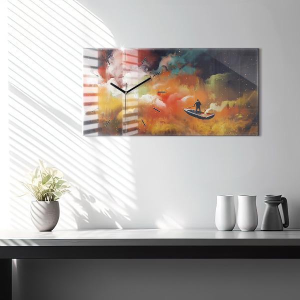 Glass wall clock rectangular Abstract painting