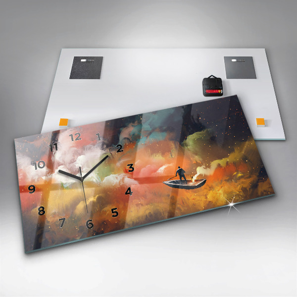 Glass wall clock rectangular Abstract painting