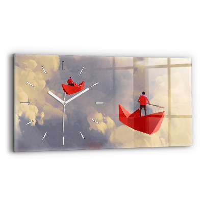 Glass wall clock rectangular Paper ships