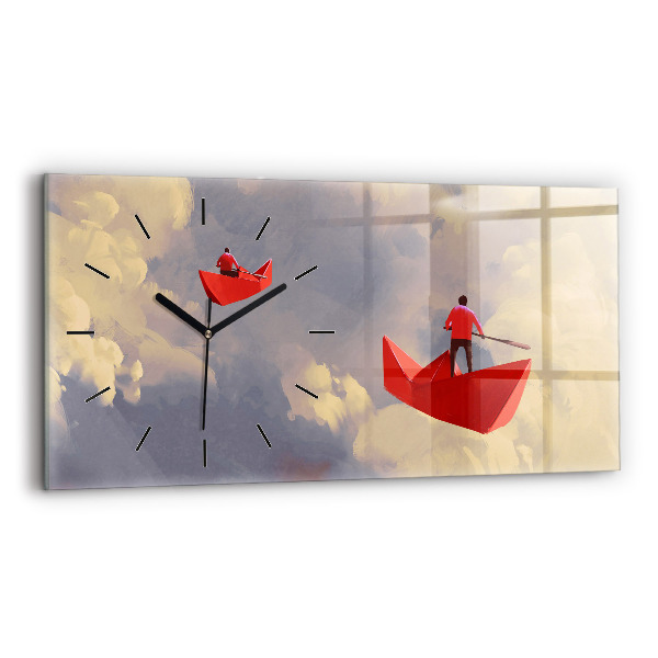 Glass wall clock rectangular Paper ships