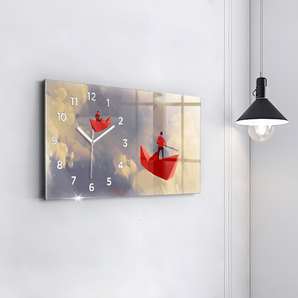 Glass wall clock rectangular Paper ships