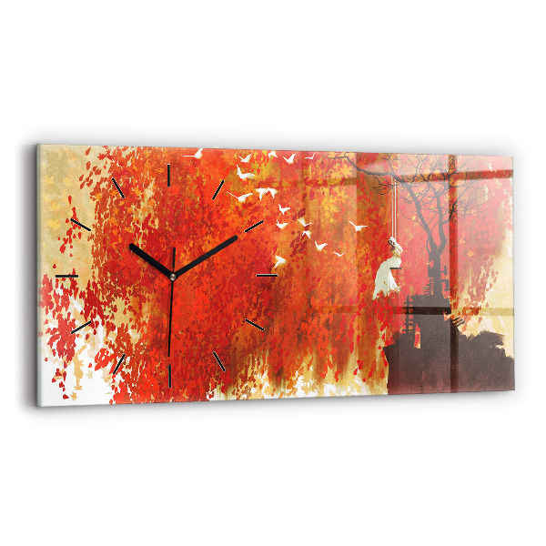 Glass wall clock rectangular Bride in autumn