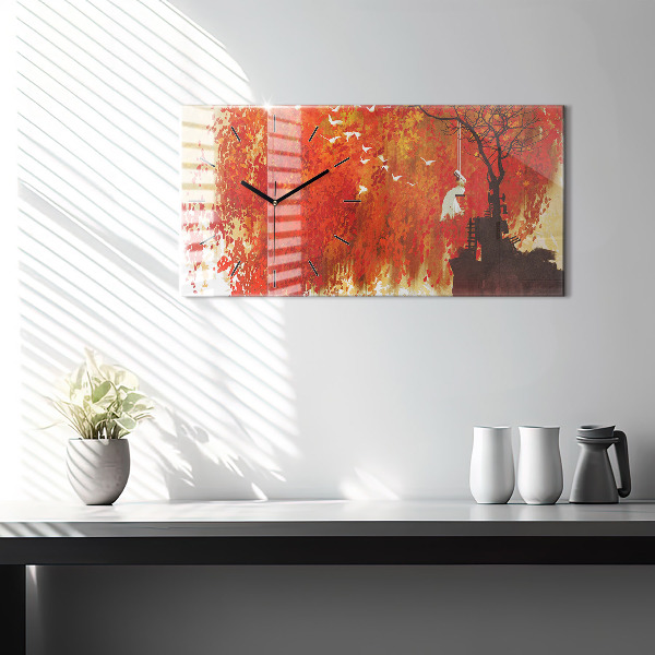Glass wall clock rectangular Bride in autumn