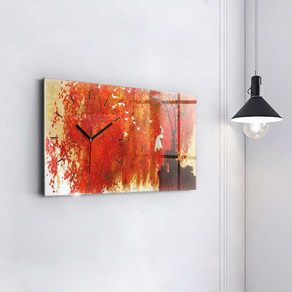 Glass wall clock rectangular Bride in autumn