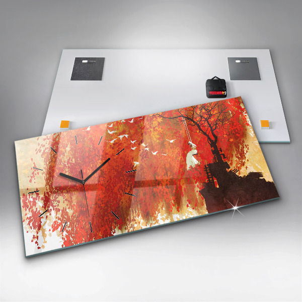 Glass wall clock rectangular Bride in autumn
