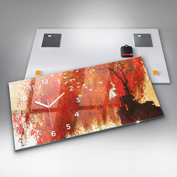 Glass wall clock rectangular Bride in autumn