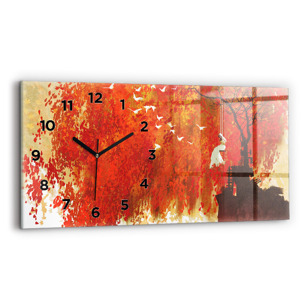 Glass wall clock rectangular Bride in autumn
