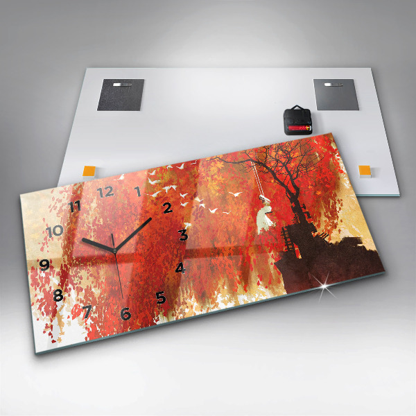 Glass wall clock rectangular Bride in autumn