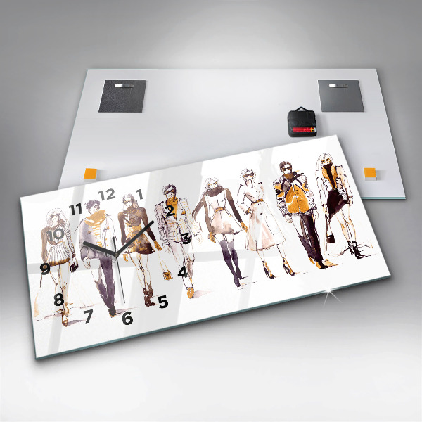 Glass wall clock rectangular Woman and man