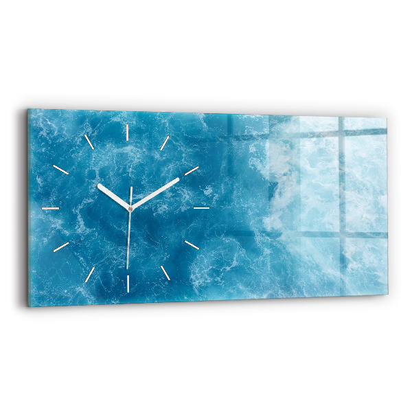 Glass wall clock rectangular Sea water