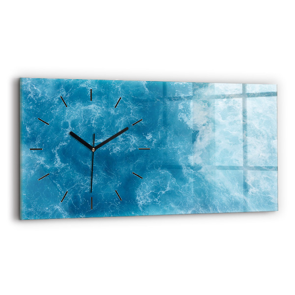 Glass wall clock rectangular Sea water