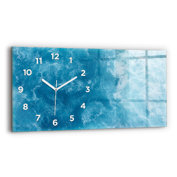 Glass wall clock rectangular Sea water