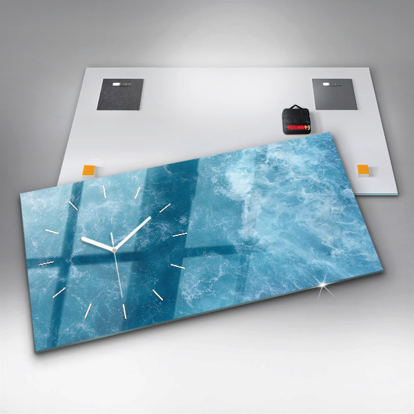 Glass wall clock rectangular Sea water