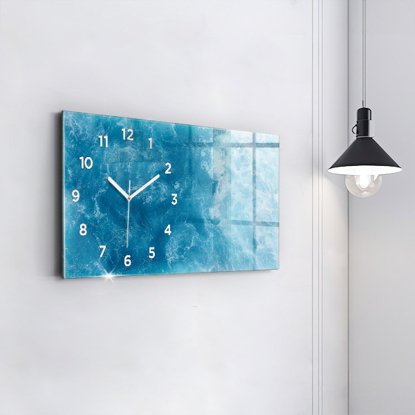 Glass wall clock rectangular Sea water