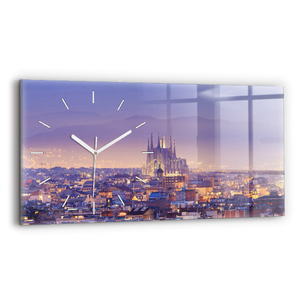 Glass wall clock rectangular View of Barcelona