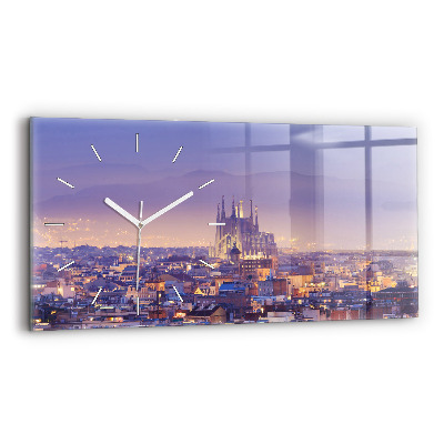 Glass wall clock rectangular View of Barcelona