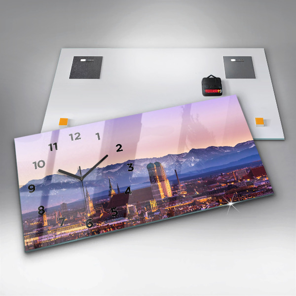 Glass wall clock rectangular German Alps Munich