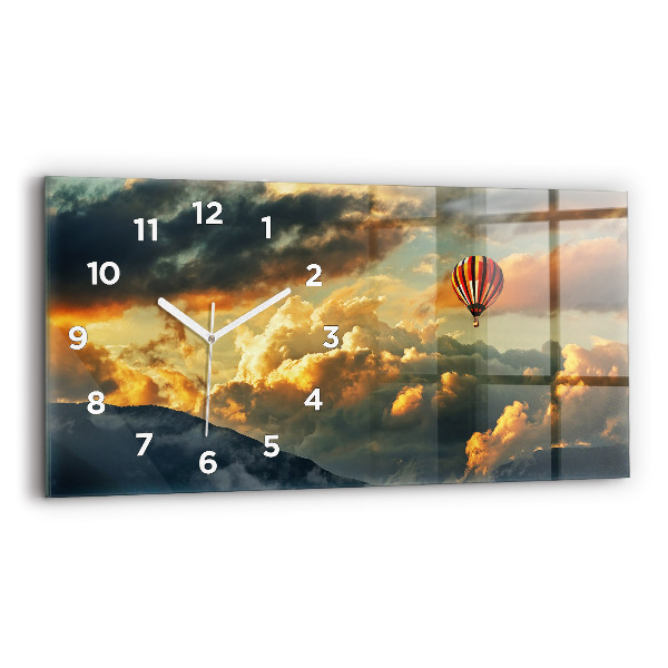 Glass wall clock rectangular Balloon flight in the clouds