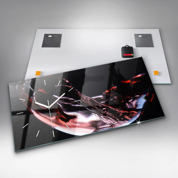 Glass wall clock rectangular Glass of wine