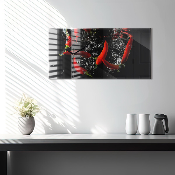Glass wall clock rectangular Peppers in water