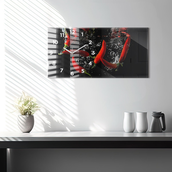 Glass wall clock rectangular Peppers in water