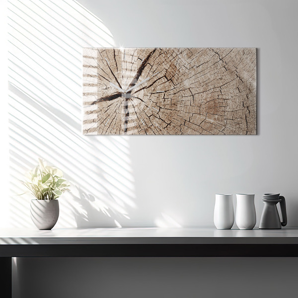 Glass wall clock rectangular Old wood stump